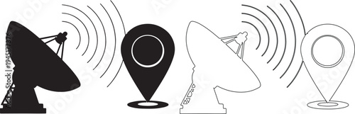 Vector graphic illustration of communication and location signal icons