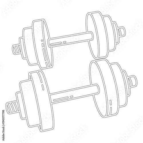 Two dumbbells outline fitness equipment for weightlifting workout exercise