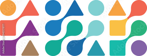 Colorful Abstract Geometric Network Pattern with Connected Shapes