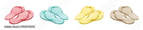 Fotografía Watercolor flip flops set in various colors-300dpi-