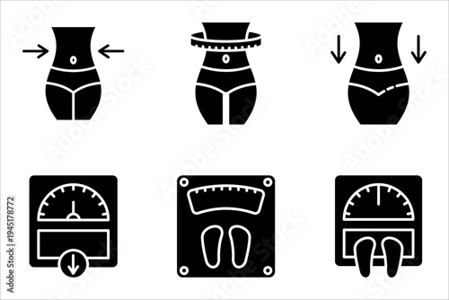Weight loss line icon set, fitness and sport, symbol slim body with, on a white background.