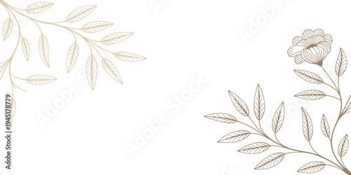 Golden floral line frame, luxury vector border with leaves and plants for elegant wedding card nature-inspired royal garden and vintage blossom decoration.