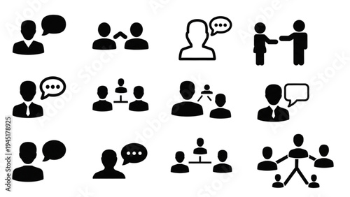 Vector icon sheet of people communicating and interacting in various ways