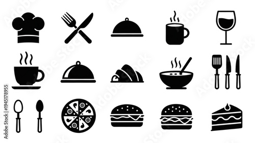 Vector Icon Sheet of Various Food and Drink Items on Table