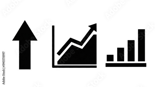 Vector icon sheet displays upward trend charts and graphs