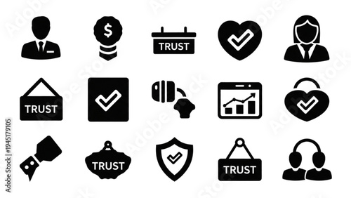 Vector Icon Sheet of Business Trust Symbols and Logos