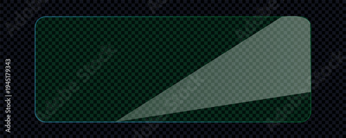 Transparent green clear glass panel sheet overlay with glossy shiny reflection rectangle screen for modern window, tv monitor display silhouette vector