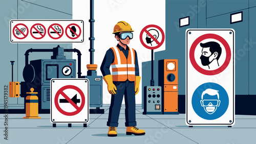 Workplace Safety Compliance with Worker and PPE Signs