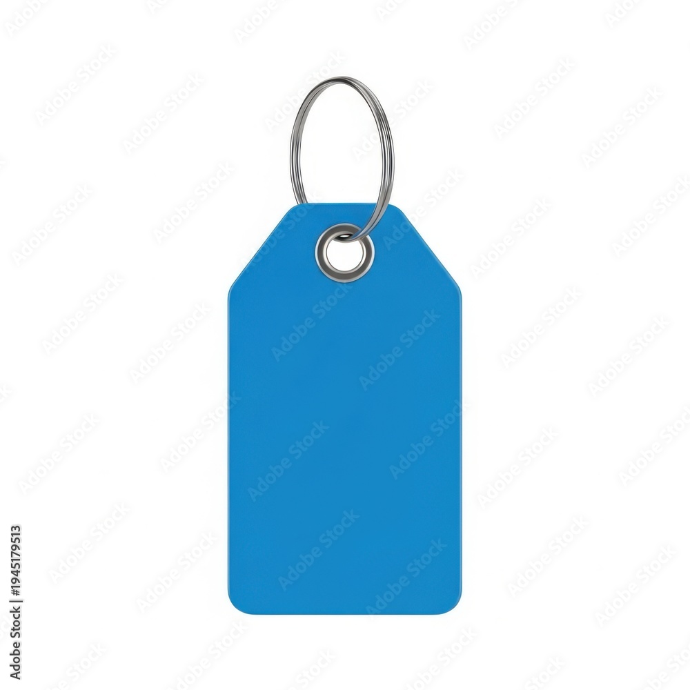 Fototapeta premium Bright blue tag with a metal ring attachment for identification or labeling purposes