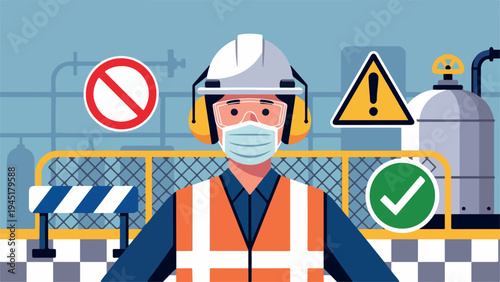 Industrial Worker With PPE and Face Mask Emphasizing Workplace Safety
