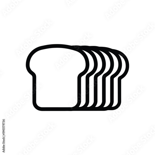 A stack of five slices of white bread with a simple and clean design isolated on white background, Vector, illustration