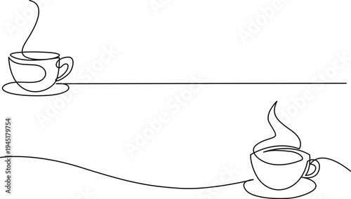 Two cups of coffee with steam rising from them on a simple background. Vector