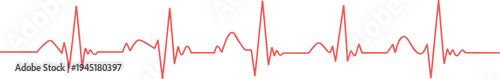 Red ECG waveform illustration showing heart rhythm pattern, medical design for cardiology, healthcare education, and cardiac monitoring visuals