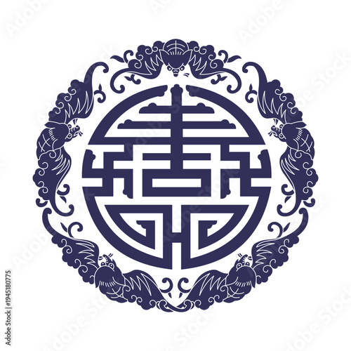 Traditional Chinese auspicious patterns collection featuring bat (symbol of fortune), detailed vector illustrations