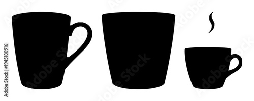 Cup set with solid black silhouette design featuring minimalist, single cup, solid silhouette with high contrast and black shape