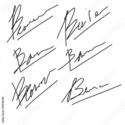 Vector set with fake handwritten personal signatures, sample cursive autographs for dummy documents, certificate mockups in eps 10.