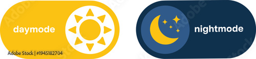 Daymode and nightmode toggle buttons with sun and moon icons, representing light and dark theme user interface design for applications