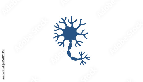 Neuron cell icon illustration with dendrites and axon in blue color