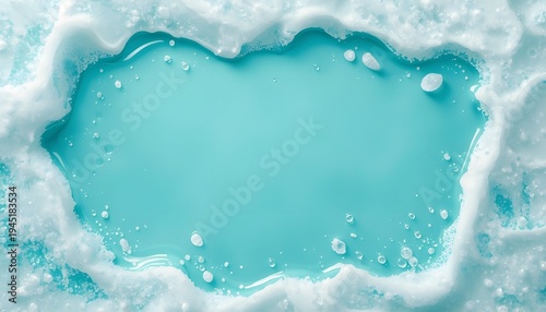 A close-up view of a vibrant blue liquid surrounded by white foam and bubbles