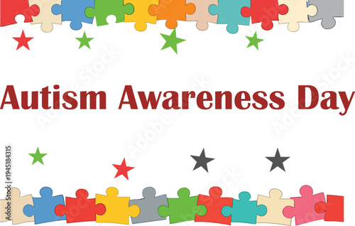   
Autism Awareness Day banner puzzle pieces stars diversity support colorful vector illustration for inclusion and compassion campaign