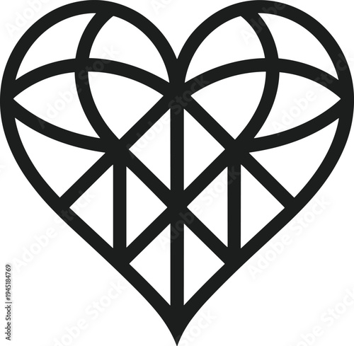 Stained glass heart geometric pattern vector silhouette