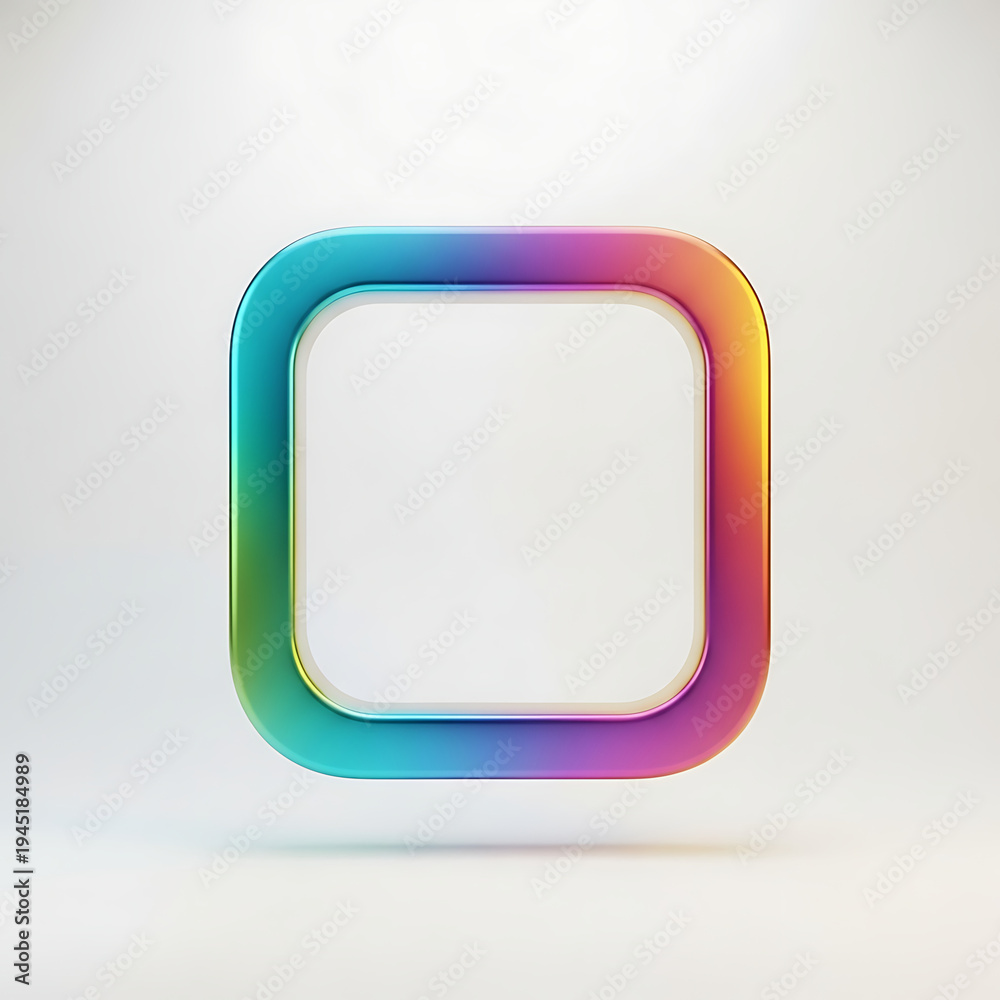 Obraz premium Vibrant, iridescent, holographic square floating against a white background.