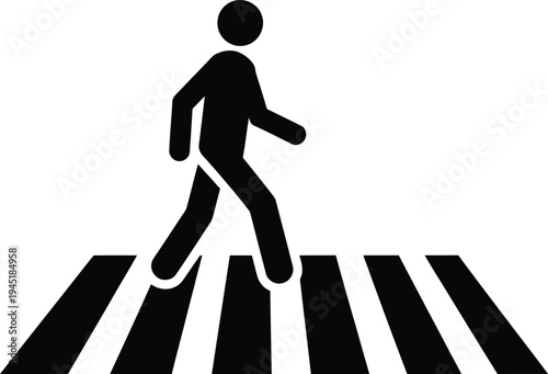 Pedestrian crossing icon with silhouette walking on zebra stripes