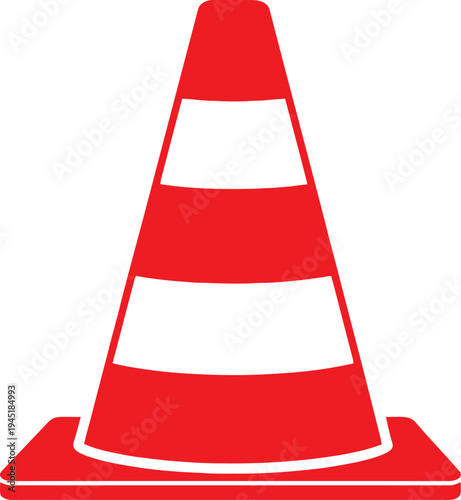 Orange traffic cone vector illustration, safety warning sign for construction or roadwork