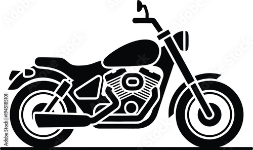 Black silhouette of a cruiser motorcycle, powerful two-wheeled vehicle for riding and freedom
