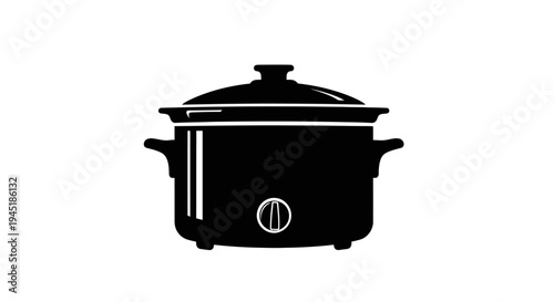Black slow cooker with lid and control panel on white background cooking and kitchen concept