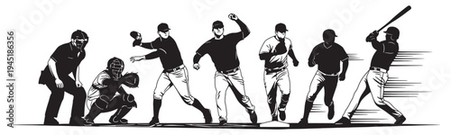 Baseball player silhouettes showing various game actions against a white background