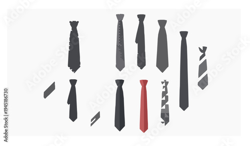 Male business tie vector icons flat illustration set arranged in circular layout isolated on white