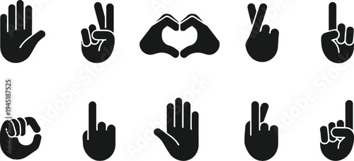 Set of 10 hand gesture icons vector