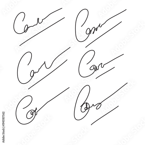 Vector set with fake handwritten personal signatures, sample cursive autographs for dummy documents, certificate mockups in eps 10.