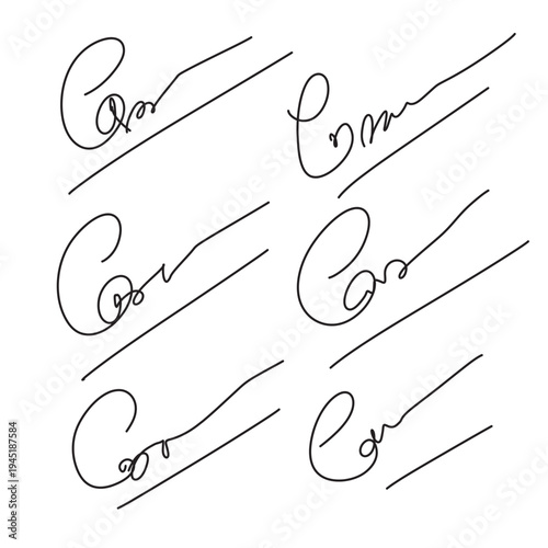 Vector set with fake handwritten personal signatures, sample cursive autographs for dummy documents, certificate mockups in eps 10.