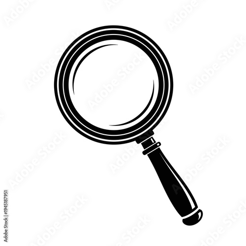 Black and white illustration of a magnifying glass for research and investigation.