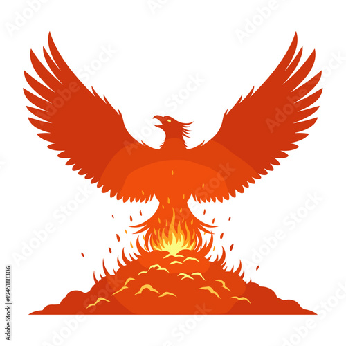 Fiery Phoenix Rising from Flames, a Symbol of Rebirth and Transformation.