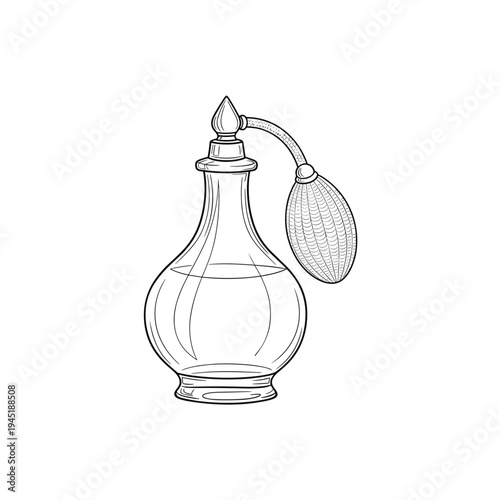 Elegant vintage perfume bottle illustration with a bulb sprayer, perfect for design.