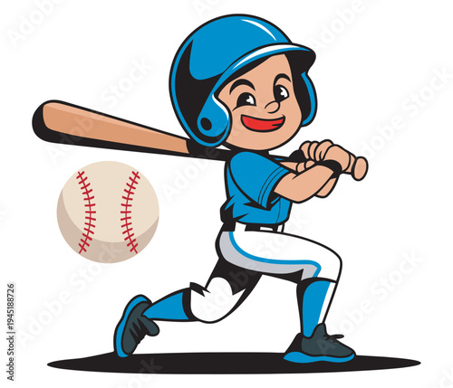 Young boy playing baseball swinging bat with baseball boy hitting ball