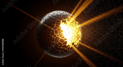 Exploding metallic sphere with radiant energy and scattered debris