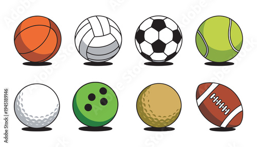 Various sport balls collection isolated on white background for recreation