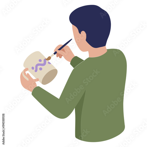 A person skillfully paints colorful designs on a pottery vase.