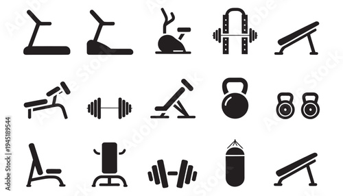 Gym equipment icons set, simple vector illustration collection