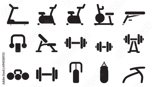 Gym equipment icons set, simple vector illustration collection