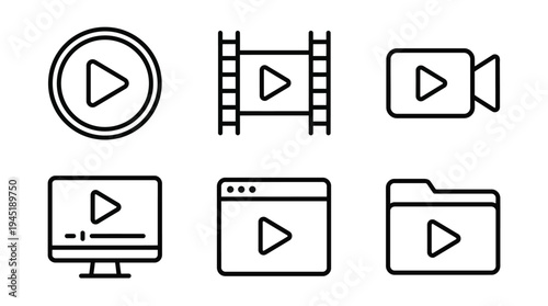 Play button icons for video and movie players on various devices