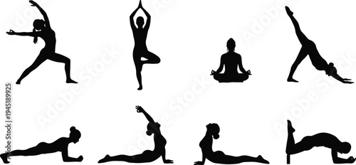 Yoga poses silhouette illustrations