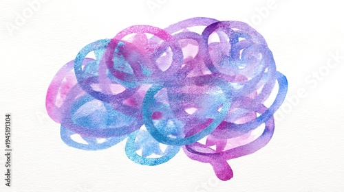 psychological. An abstract watercolor illustration of intertwined heart and brain shapes, symbolizing emotional and intellectual connection. wellbeing guides.