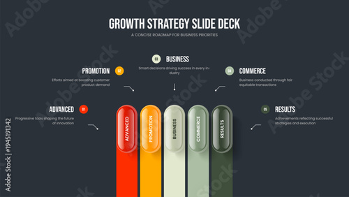 Creative Insight Five Step Diagram Slideshow Template. Professional Plan Frame Design Vector Illustration. Advertising Launch 5 Element Infographic Presentation Layout.