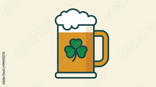 St Patricks Day Beer Mug With Shamrock Emblem - A Festive Beverage Illustration