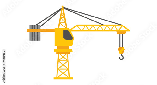 Yellow Tower Crane Vector Illustration - Flat Design Construction Machinery Icon Isolated